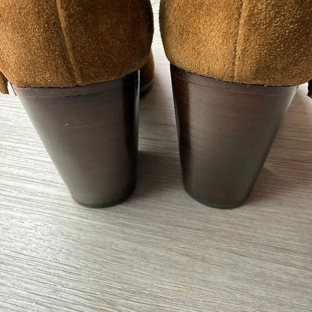 Frye Myra Tassel Boots block heel and side tassels Size 6